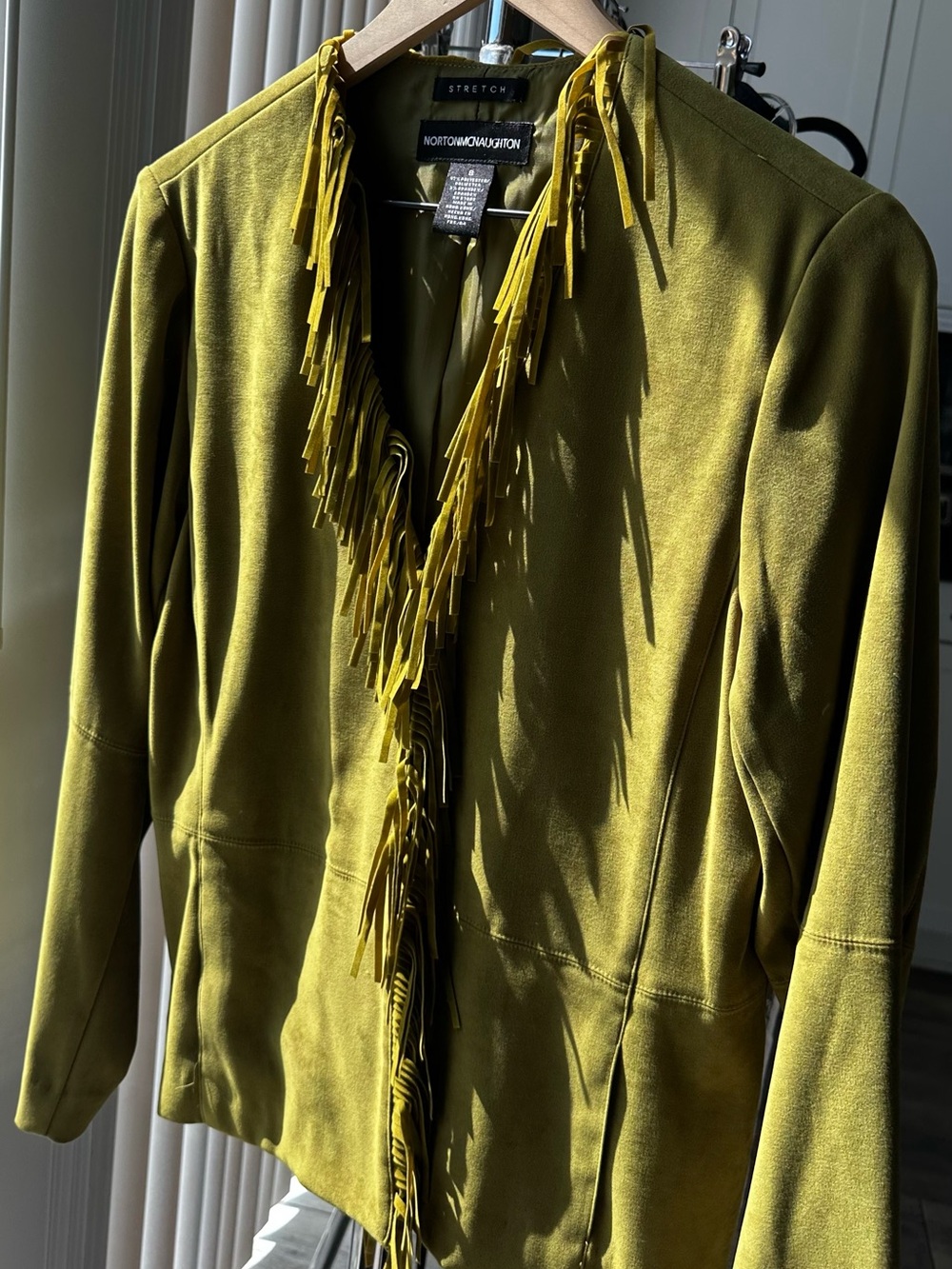 VTG Olive Green Suede Fringe Jacket Western Glam Size-